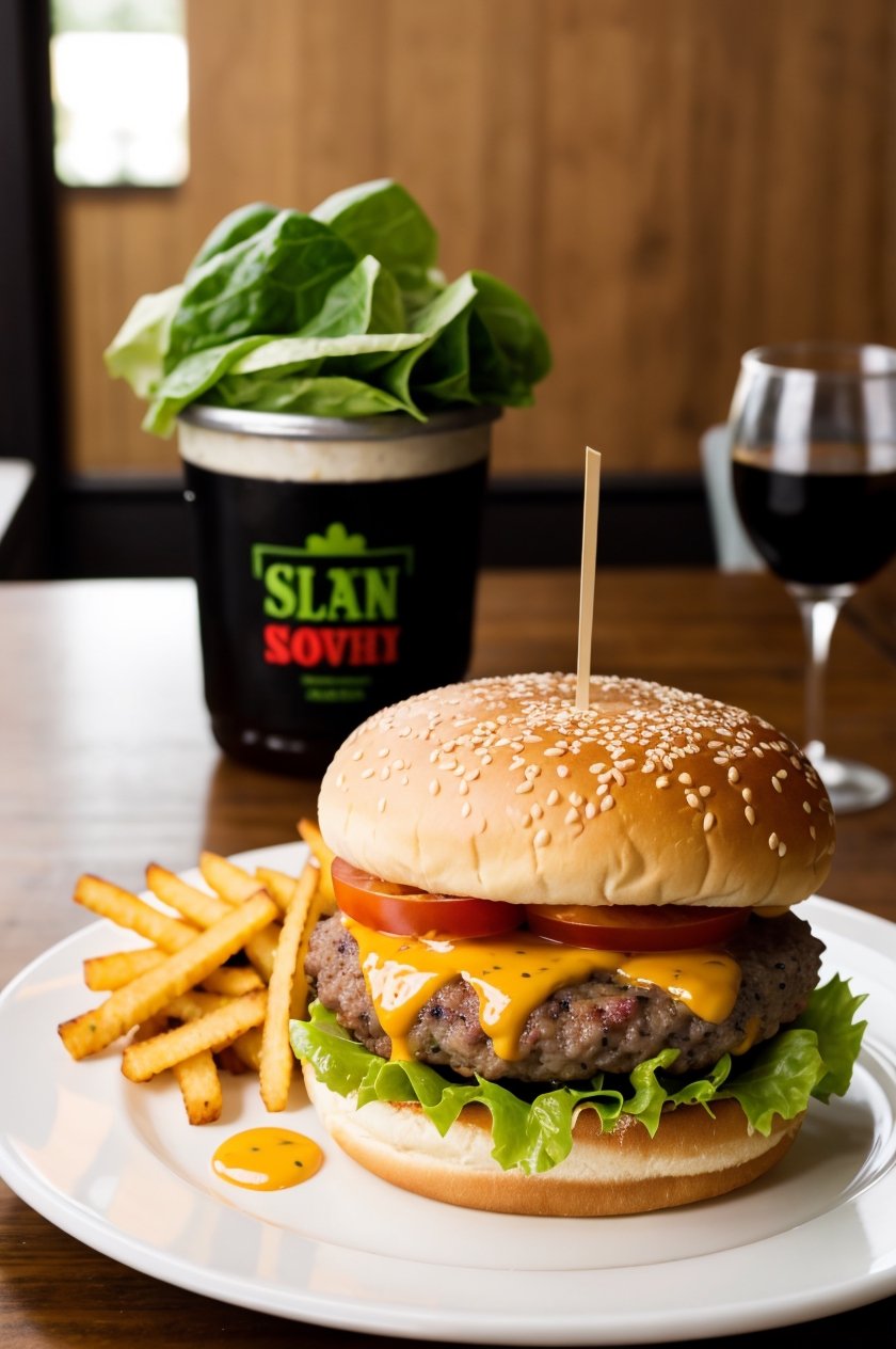 food photography photo of a burger with cheese, maximum detail, foreground focus