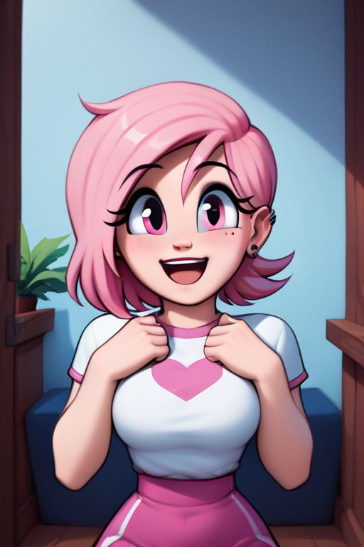 saymanart style, score_4_up, score_5_up, score_6_up, score_7_up, score_8_up, score_9, pink_hair, pink_eyes, medium_hair, medium_breasts, good_hands, good_face, happy, joyful, excited,