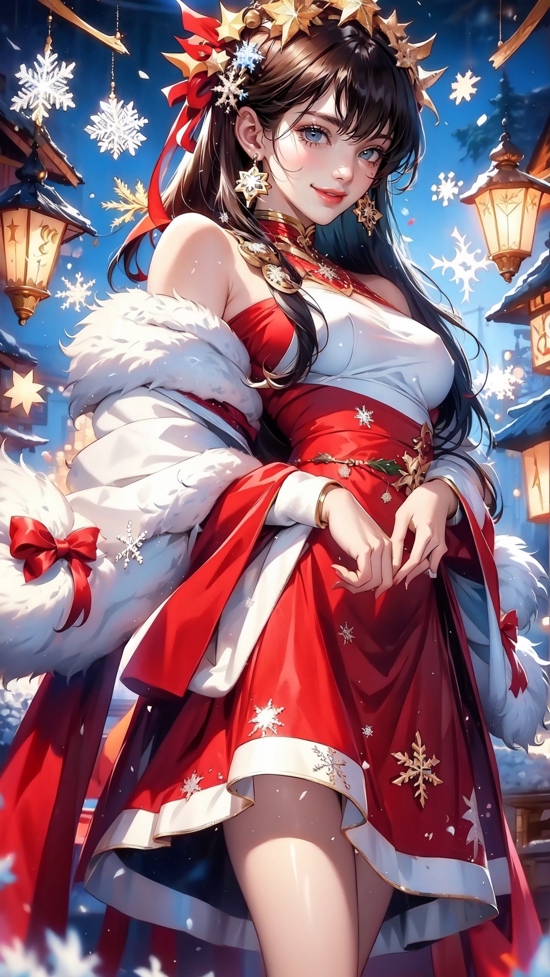 A little match seller in a Christmas costume surrounded by beautiful snowflakes,Snowflake,young girl