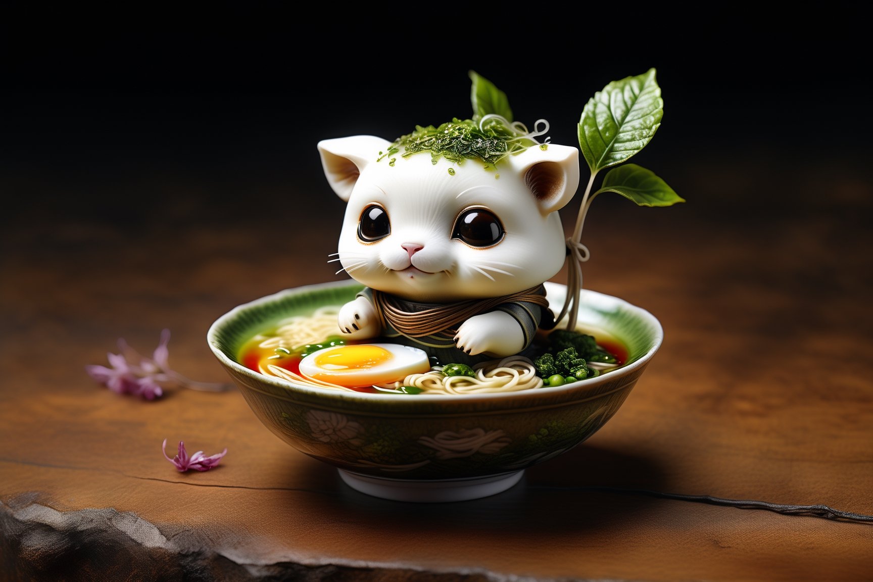 Imagine a chibi tofu cube art like (Jean Baptiste Monge) (shimmering cream tofu white coloration:1.4), its smooth surface, its human ears perked up in curiosity as it swims through a japanese colorful round porcelain bowl of steaming hot ramen (noodles, eggs, pork meet, onions). Its big, expressive eyes take in smells of the delicious broth, while a twig with a vibrant green tea leaf rests atop its head,  (photo HDR 8K) ,painting magic,  (splendid environment of tensor art),  perfect contrast,  (correct sharp photorealistic environment),  (highly detailed background),  detailed,  (masterpiece,  best quality:1.3) chuppy_fat:2,  looking viewer,  (Ultrasharp,  8k,  detailed,  ink art,  stunning,  vray tracing,  style raw,  unreal engine),  High detailed , Color magic,  Saturated colors,