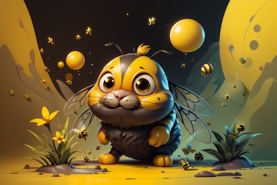 Imagine a creature that combines the delicate beauty of a bee with the cuteness of a bunny. Its wings are made of shimmering chitin, and its body is adorned with bold yellow and black stripes. It is flying through a surreal landscape, reminiscent of Tim Burton's twisted imagination, with Blowballs (blowballs:1.3) that seem to be straight out of a dream. (yellow black stripes:1.4), (bunny eas and bee transparent chitin wings:1.4), (photo HDR 8K) ,painting magic,  (splendid environment of tensor art),  perfect contrast,  (correct sharp photorealistic environment),  (highly detailed bacgroung),  detailed,  (masterpiece,  best quality:1.3) chuppy_fat:2,  looking viewer,  (Ultrasharp,  8k,  detailed,  ink art,  stunning,  vray tracing,  style raw,  unreal engine),  High detailed , Color magic,  Saturated colors,  game icon