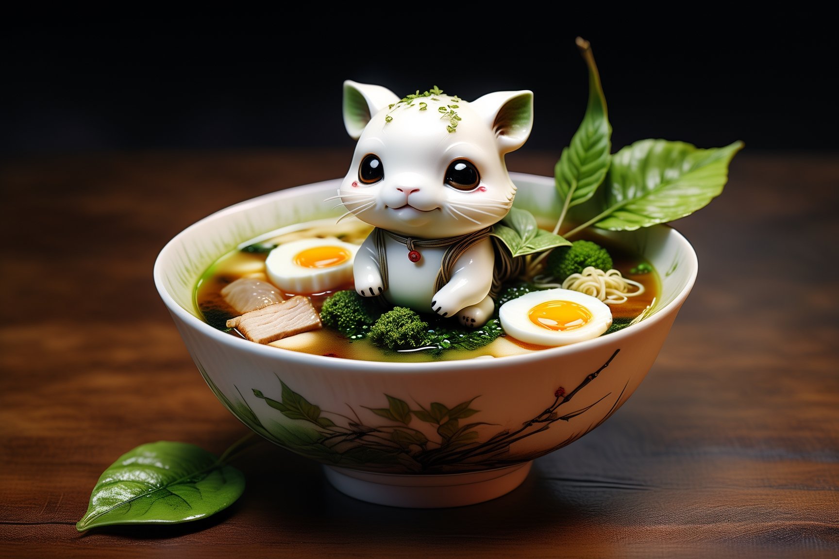 Imagine a chibi tofu cube art like (Jean Baptiste Monge) (shimmering cream tofu white coloration:1.4), its smooth surface, its human ears perked up in curiosity as it swims through a japanese colorful round porcelain bowl of steaming hot ramen (noodles, eggs, pork meet, onions). Its big, expressive eyes take in smells of the delicious broth, while a twig with a vibrant green tea leaf rests atop its head,  (photo HDR 8K) ,painting magic,  (splendid environment of tensor art),  perfect contrast,  (correct sharp photorealistic environment),  (highly detailed background),  detailed,  (masterpiece,  best quality:1.3) chuppy_fat:2,  looking viewer,  (Ultrasharp,  8k,  detailed,  ink art,  stunning,  vray tracing,  style raw,  unreal engine),  High detailed , Color magic,  Saturated colors,