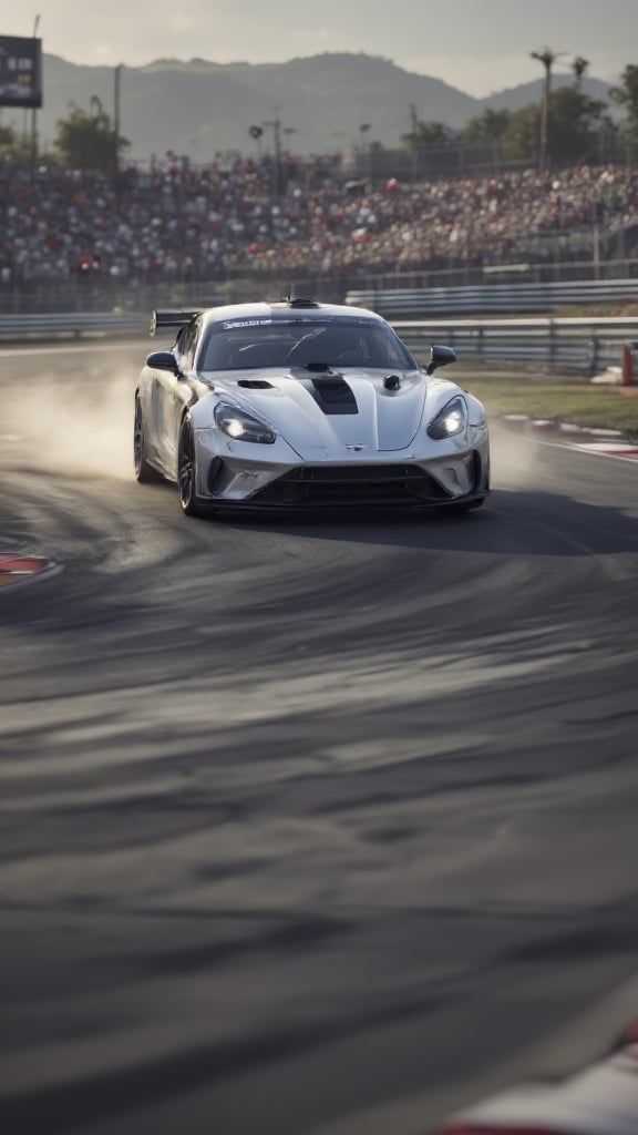 A sports car on the road track racing with a black car 