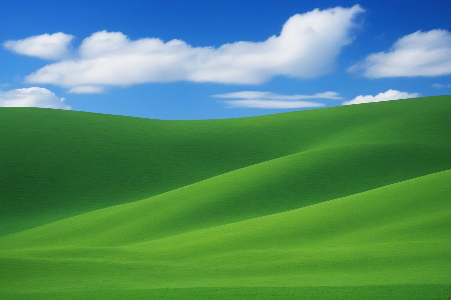 microsoft windows xp wallpaper, Bucolic Green Hills, unedited photograph of a green hill and blue sky with white clouds, Charles O'Rear photograph, epic, gorgeous, vivid colors, bright image
