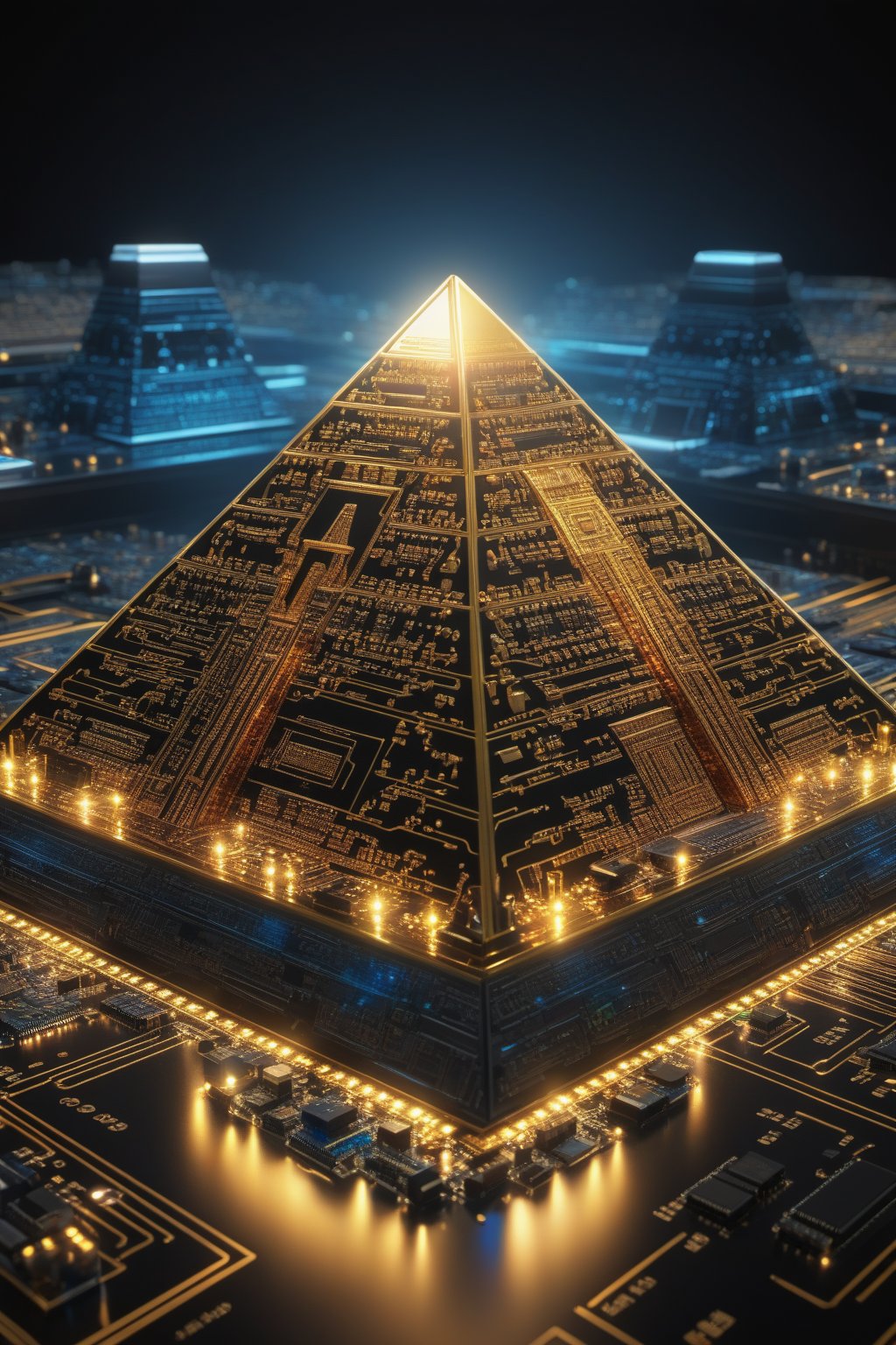 circuitboard egyptian pyramid, ((focus))