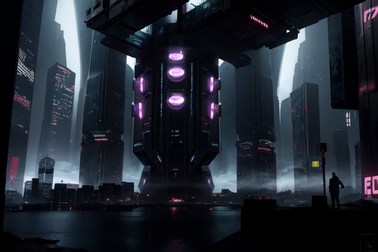 A futuristic cityscape, Atmospheric, Cyberpunk, Ambient, Sci Fi, Inspired By Ghost In The Shell