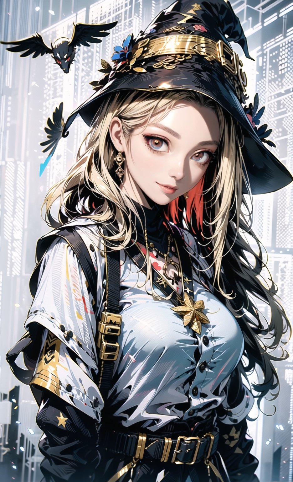 Red eyes, evil, golden, shiny, gold hair,High detailed ,midjourney,perfecteyes,Color magic,urban techwear,hmochako,better witch,witch, witch,Long hair ,long hair,edgGesugao