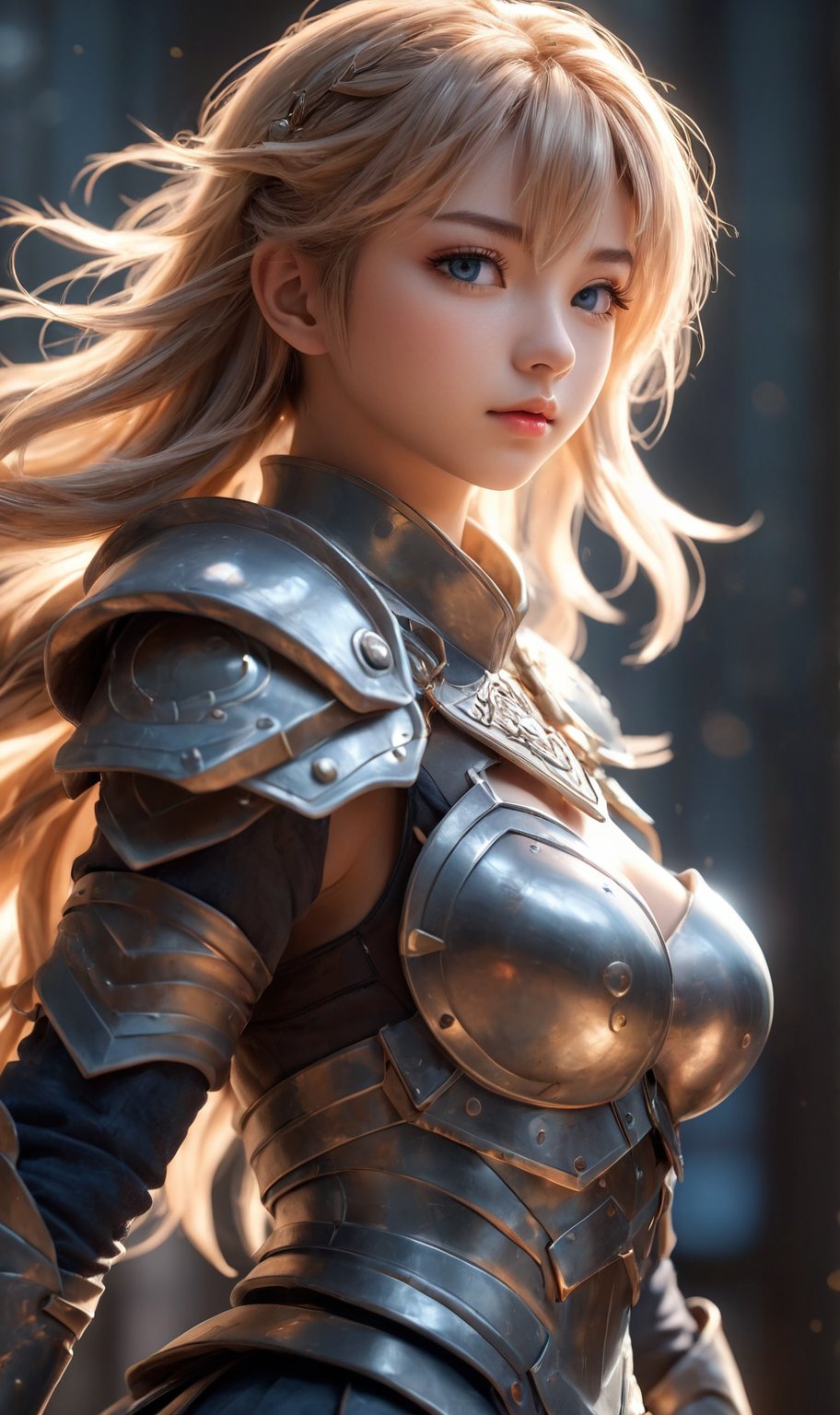 Beautiful warrior girl, 18y.o, small and cute, (eye color switch), (bright and clear eyes), anime style, depth of field, lighting cinematic lighting, divine rays, ray tracing, reflected light, glow light, side view, close up, masterpiece, best quality, high resolution, super detailed, high resolution surgery precise resolution, UHD, skin texture,full_body,chibi