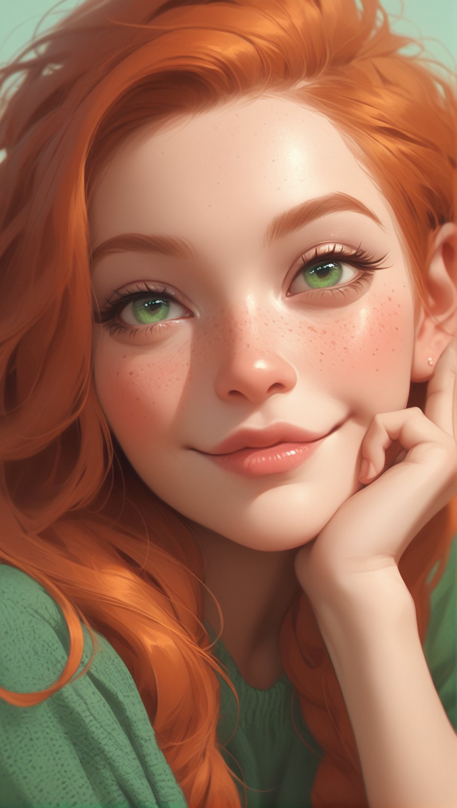 score_9, score_8_up, score_7_up, rating_questionable, girl, freckles, extremely attractive, adorable, cute, extremely pale skin, orange hair, green eyes, light directed at face, light illuminating face, 8k, redhead, lips parted, lewd eyes 