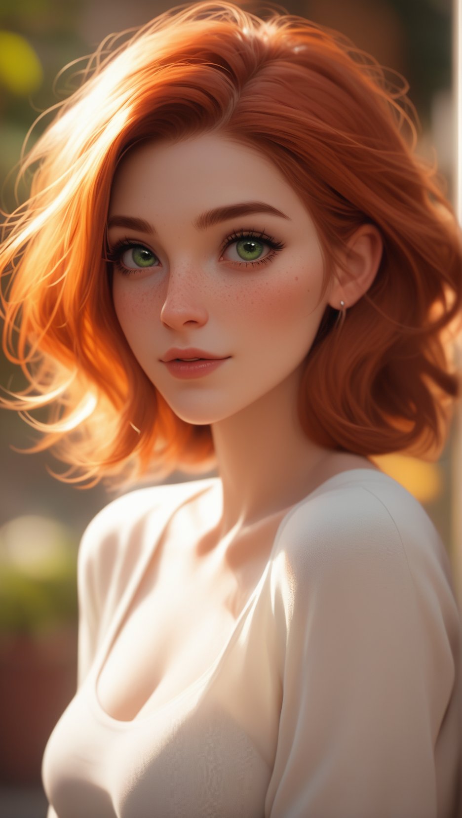 score_9, score_8_up, score_7_up, rating_questionable, girl, freckles, extremely attractive, adorable, cute, extremely pale skin, orange hair, green eyes, light directed at face, 8k, redhead,studio lighting,