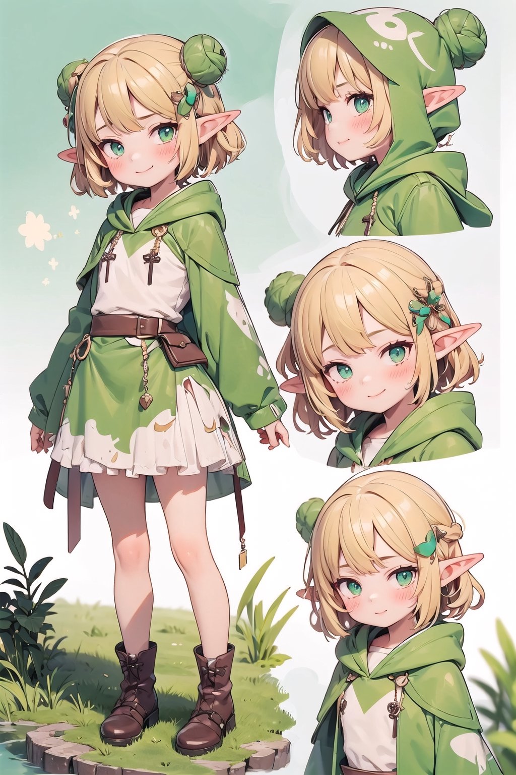 1girl, (elf girl), (((9year old girl:1.5)), loli, petite girl, complete anatomy, whole body, children's body, child, super cute, girl, little girl, petite body), golden blonde pixie haircut, emerald green eyes, small perky jutting breasts, small perky butt, short legs, spreading legs),

wearing green hooded cape, legs exposed, leather heeled boots highly detailed, skirt is torn exposing butt cheeks, no panties, tiny green loincloth,

cinematic lighting, perfect composition, by sumic.mic, ultra detailed, official art, masterpiece, (best quality:1.3), reflections, extremely detailed cg unity 8k wallpaper, masterpiece, best quality, (masterpiece), (best quality:1.4), (ultra highres:1.2), (hyperrealistic:1.4), (photorealistic:1.2), best quality, high quality, highres, detail enhancement, detailed face, beautiful hands, realistic, highest quality, masterpiece photo, full body,

embarassed seductive smile, embarassed, blushing, behind view,full body