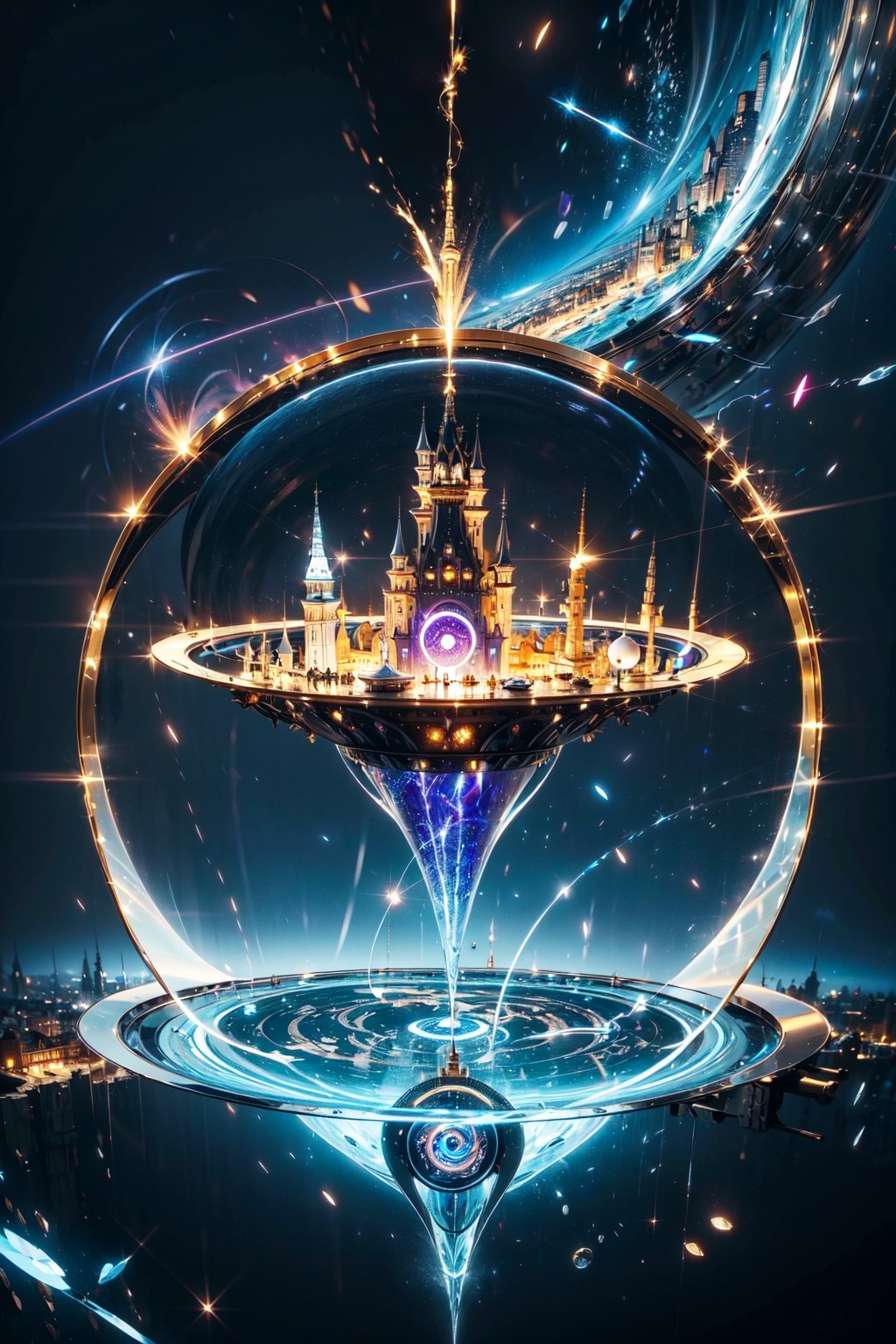 spaceship,floating city,magic circle