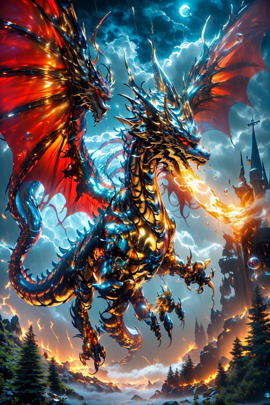 (((golden dragon))),(((Metal dragon))),(((naked))), (((holy tattoo))), (((shine))), (((Bubbles))), (((moonlight))), (((drak clouds))), (((fog))), (((Sanskrit))),(((lightning))),  Delicate texture, (((fire))), (((rain))), (((magic circle))), Makeup, More Detail, (((holy tattoo))), GdClth, (((shine))), (((Bubbles))), (((moonlight))), (((drak clouds))), (((fog))), (((Sanskrit))), ,Mecha,1girl,Cyberpunk