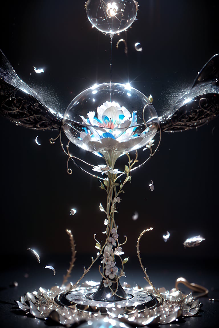 (shrine:1.3),(complex 
petal structure:1.5),(spit magic_circle light:1.3),space background,Black and white entanglement, crystal and silver entanglement Negative prompt: EasyNegative, badh,(Mystic fantasy),