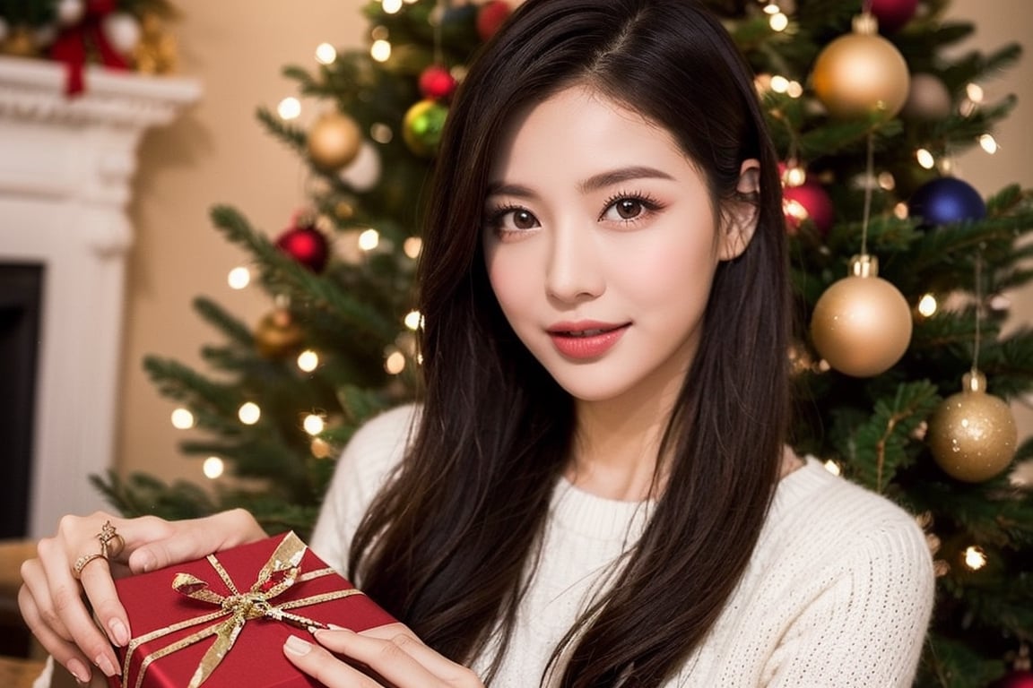 1girl, A beautifully captured moment,turkey-themed, portraying the joy of New Year's and Christmas, this exquisite photograph features a charming Christmas tree adorned with twinkling lights and colorful ornaments. Surrounding the tree, meticulously wrapped gifts evoke anticipation and delight. In the foreground, a girl, radiating innocence and excitement, adds an endearing touch to the image. The photograph, with its impeccable composition and impeccable clarity, immerses viewers in the nostalgic atmosphere of the holiday season, perfectly encapsulating the enchantment and warmth of this cherished time.,mechanical