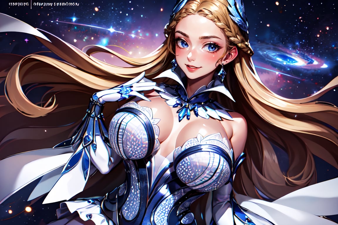 (masterpiece, best quality),(extremely detailed), 
Odette_ML, Giantess size, skinny body, solo,
A beautiful Oversized Giantess Goddess in the middle of an universo which looks too tiny compared to her, around her there are several galaxies, she will be holding a galaxy with her hand. Point of view from her breasts to her face, looking at the viewer from below on her boobs