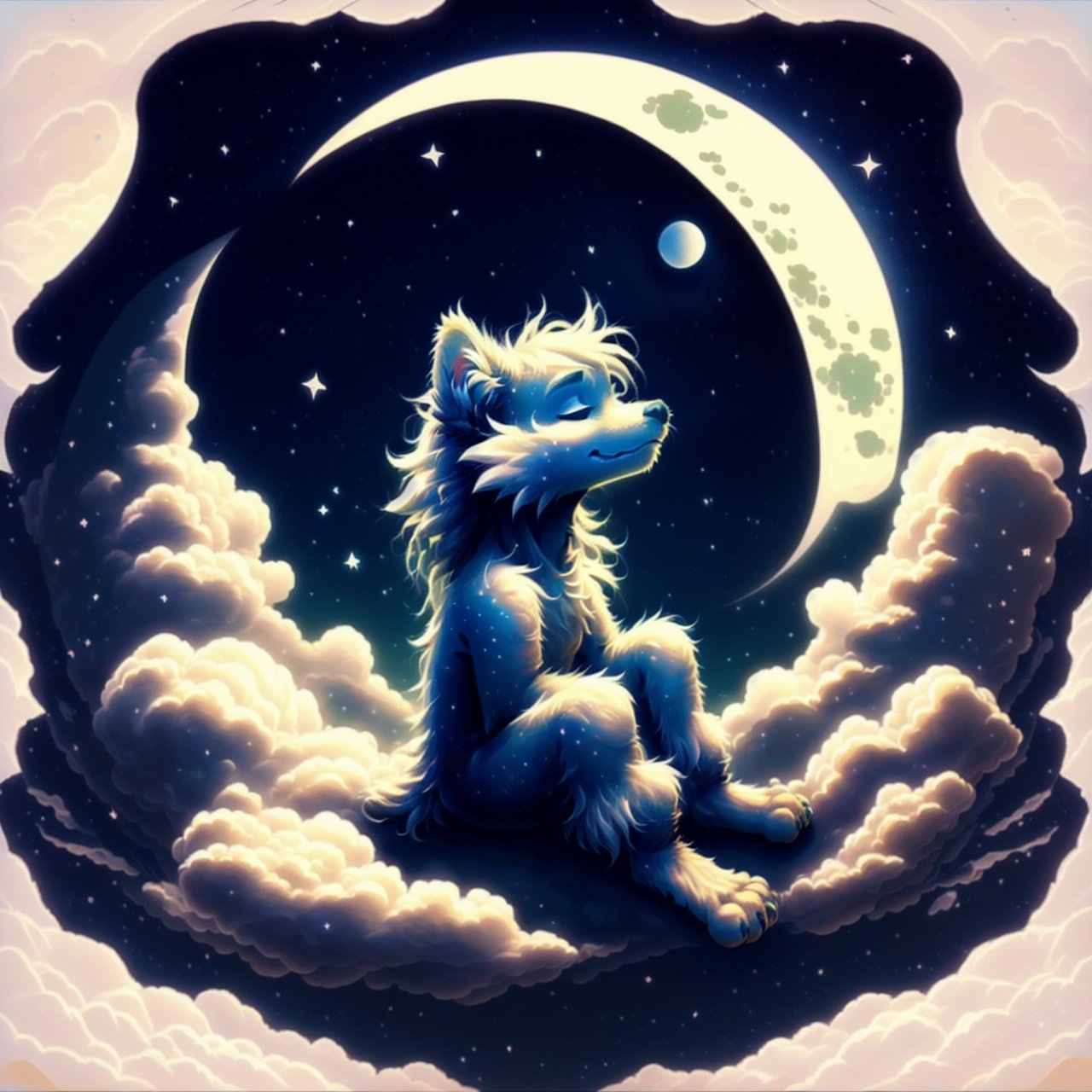 , scruffy_fluff, logo, sitting moon, FurryCore, two_moon's, cloud border background