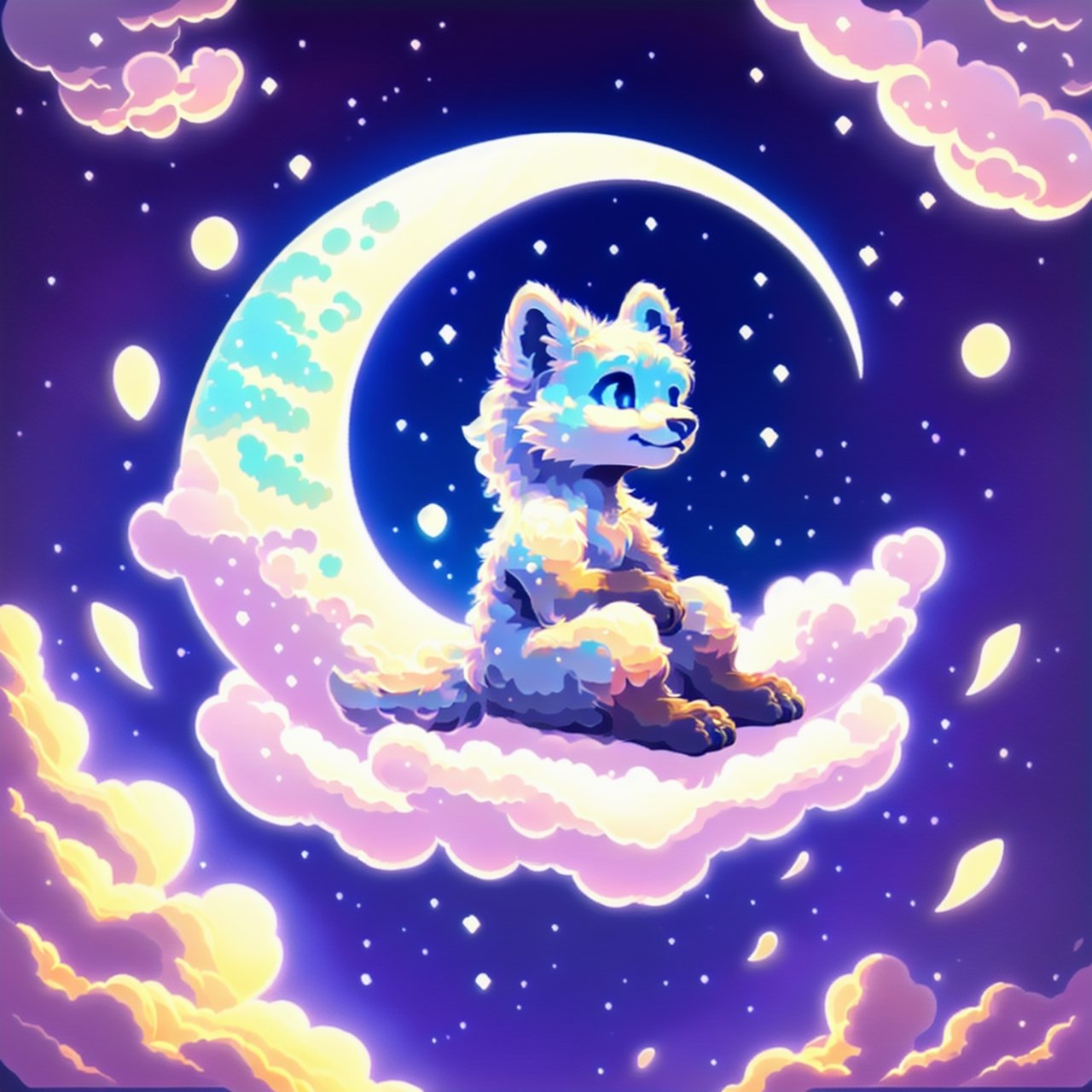 , ((S̶c̶u̶f̶f̶e̶d̶_fluff)), S̶c̶u̶f̶f̶e̶d̶_fluff logo, sitting moon, FurryCore, cloud_border_background