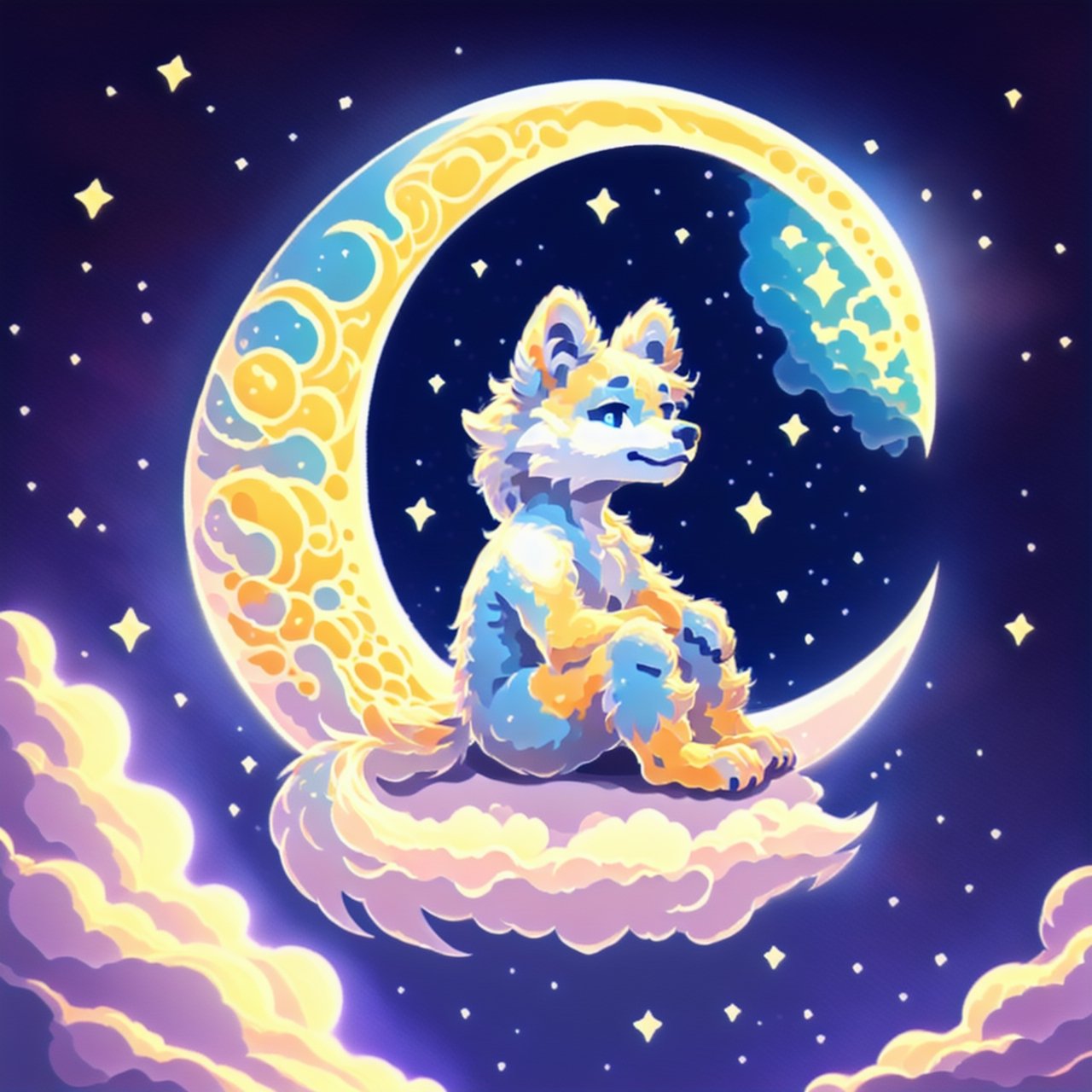 , ((S̶c̶u̶f̶f̶e̶d̶_fluff)), S̶c̶u̶f̶f̶e̶d̶_fluff logo, sitting moon, FurryCore, gold_trim