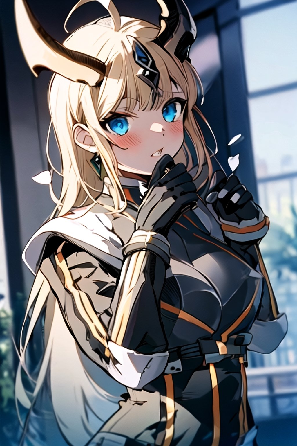 
(extremely detailed CG), (best quality), perfect face, shiny skin, lustrous skin,solo , (Kaixa:0.8),rider belt,gloves,  ,black bodysuit,bodysuit, armor,


(reed_arknights:1.15), horns, long_hair, dragon_horns, ahoge, bangs, blonde_hair, blue_eyes, tail,
, white_hair, green_eyes, 1girl, flower, looking_at_viewer, white_flower, parted_lips, medium_breasts, blush, hair_flower, hair_ornament, ,reed,Reed