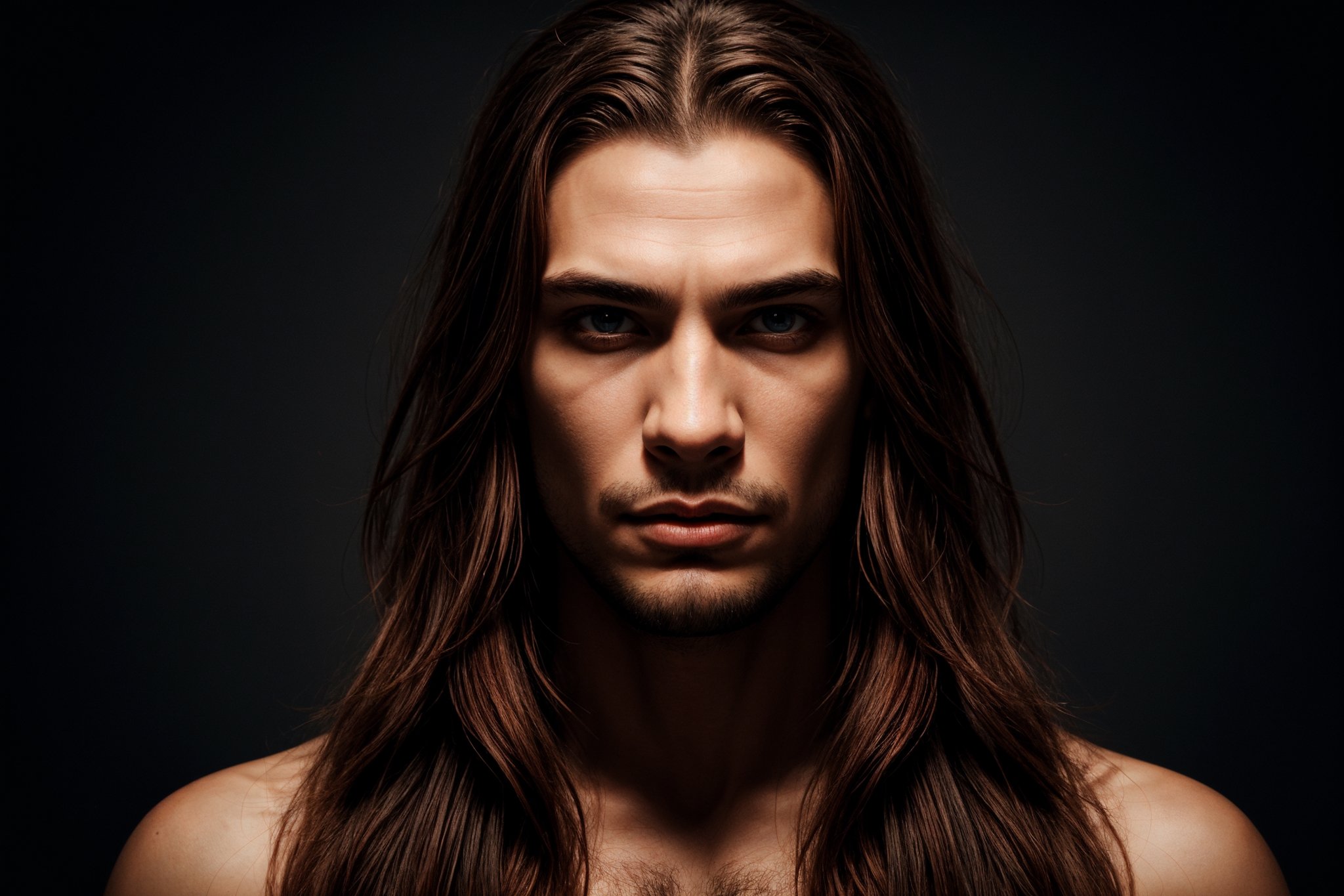 1man, ((blank background)), vibrant colors, head and shoulders portrait, long_hair, pale, red_eyes, warrior, werewolf