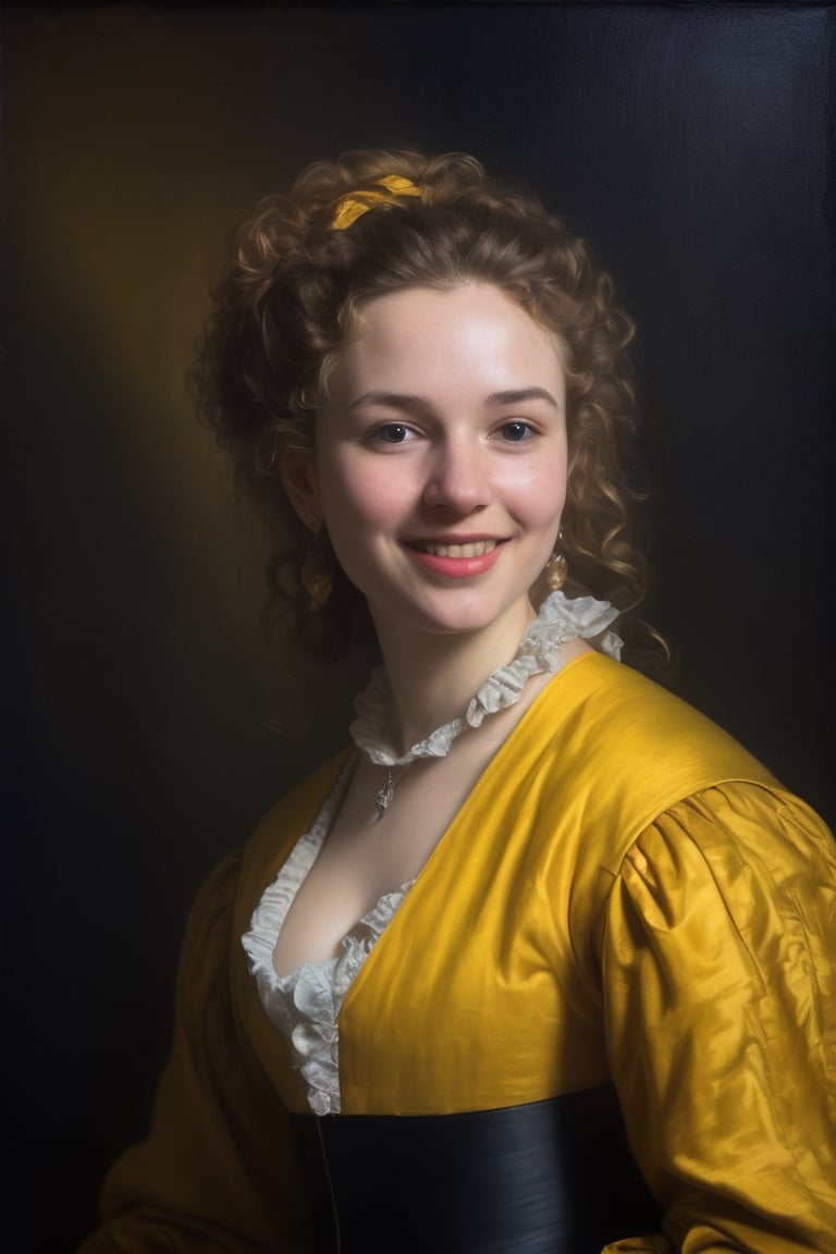 (((A like a 16th century style oil painting portrait , Oil painting of Rembrandt style)))
(((Rembrandt environment, dramatic contrast between light and dark)))(((gorgeous,flash character dc comics)))
(((beautiful smile)))
(((bottom up, wide angle, profile view)))
(((tight clothes,voluptuous,yellow,  big_thighs, narrow)))
(((hasselblad 70mm camera films)))