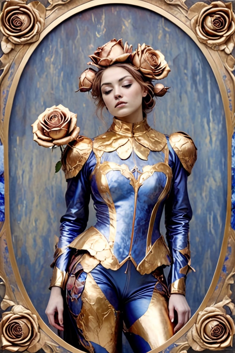 ((( art style renaissance)))
(((a copper dark and gold_trim, sapphire roses in a metal suit in the style of gum bichromate, camilla d'errico)))
(((light sapphire roses and bronze, disfigured forms)))
(((floating Roses everywhere, floating ruby petals)))
(((religious subjects, donna huanca)))
(((hasselblad 70mm camera films)))