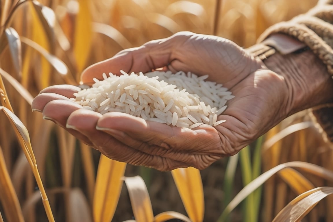 (masterpiece, best quality, ultra-detailed, finely detailed, photorealistic), the right hand of an elderly farmer, ears of rice on the hand, in autumn, realistic detailed skin texture, shap-focus, bokeh, high resolution, 