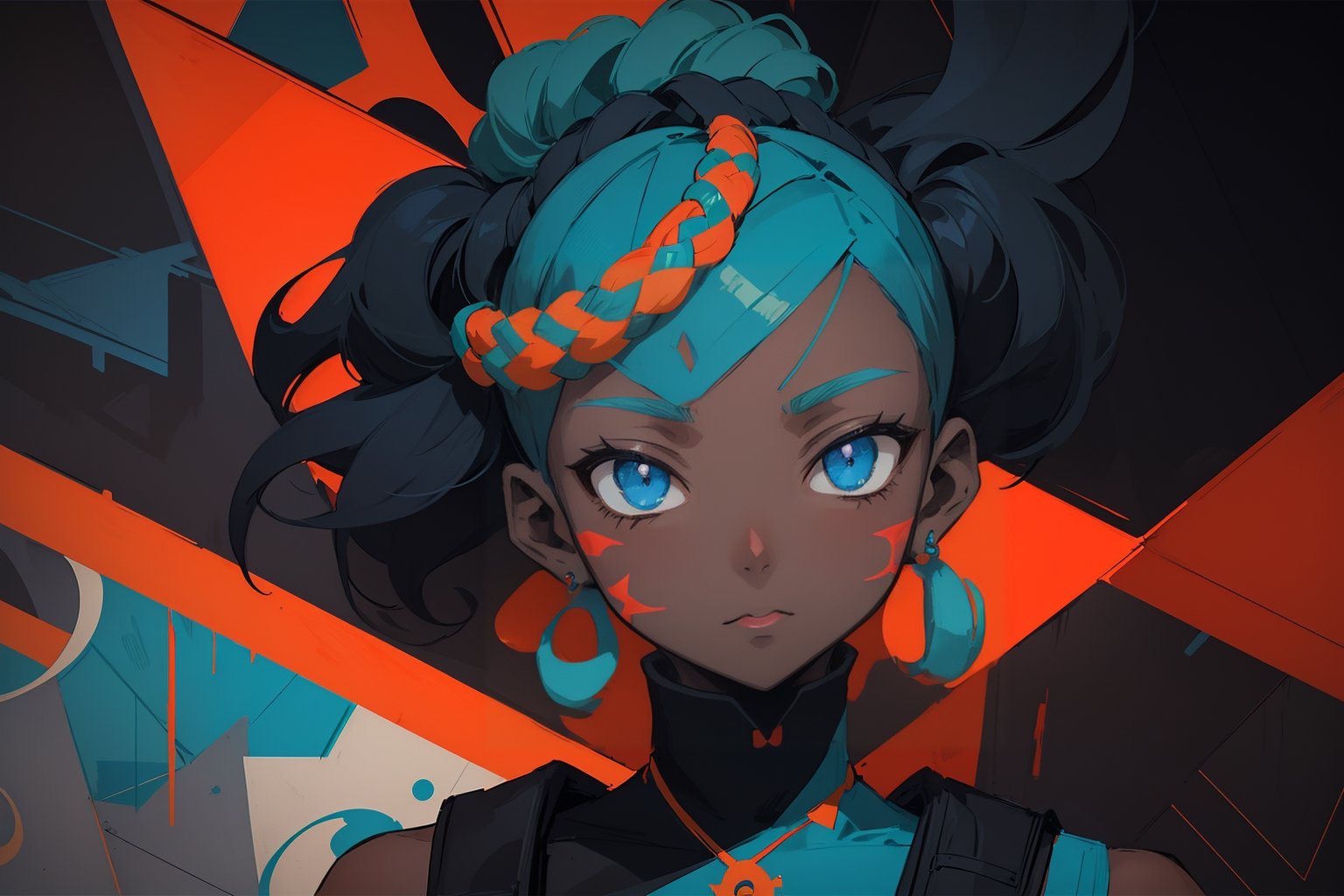 (masterpiece:1.1), (highest quality:1.1), (HDR:1.0), abstract 1998 african hairstyle hiphop girl by sachin teng x supreme, attractive, stylish, designer, red, asymmetrical, geometric shapes, graffiti, street art, dark blue theme
