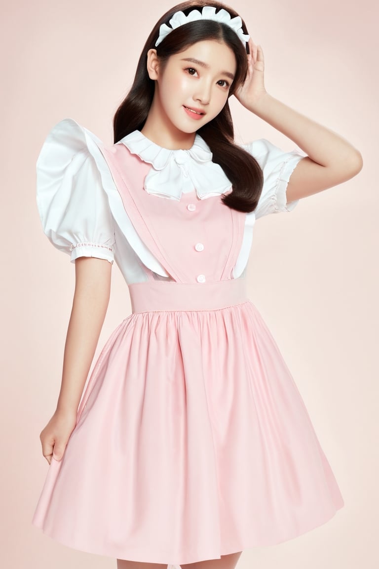 1girl, maid_dress, blush,iu,1 girl,jennie,jennie blackpink, ((((only wear white maid_dress)))), simple background