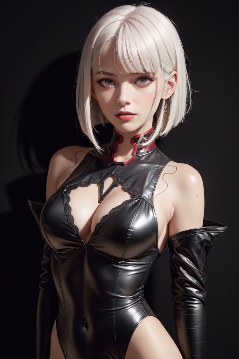 absurderes, mastutepiece, Best Quality, nffsw, 1girl in, Mature Woman, (Sharp Focus), Villain's smile, medium breasts, (Hair on long black background), (grey eyes), (Detailed eyes), Gothic lace costumes, Black and Red theme, Realism, Black_castle, Ultra-detailed, Vivid, Intricate details, Photorealistic,key necklace