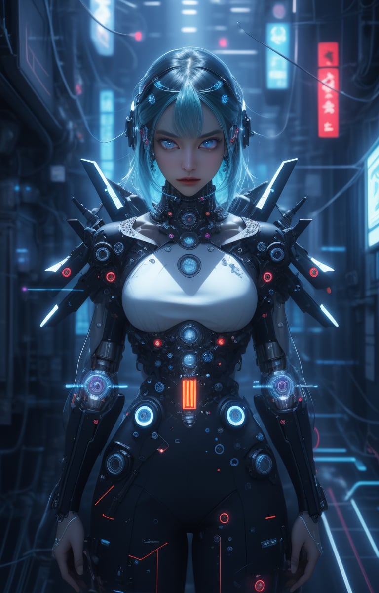 futuristic, mechanical, high tech, black and white grey, metallic, streamlined, complex structure, intricate details, geometric shapes, neon colors, electronic sounds, digital elements, abstract graphics, web, data interaction, virtual reality (skin glow), (highly detailed skin with visible pores), (luxurious decoration: 1.2), (colored eyes: 1.3), pretty. beautiful face. masterpiece, (((((best work of art))))), award winning work, award winning piece, intricate details, attention to detail, futuristic city, full body, futuristic cyber model, cinematic effects, cinematic feeling, surrealism, award winning portrait, realistic design for photo quality, (ultra high resolution, highest quality, reality), complex composition, jiyon,Jiyoung,Japan Hime_cut style,Translucent,Transparent,Cyberpunk