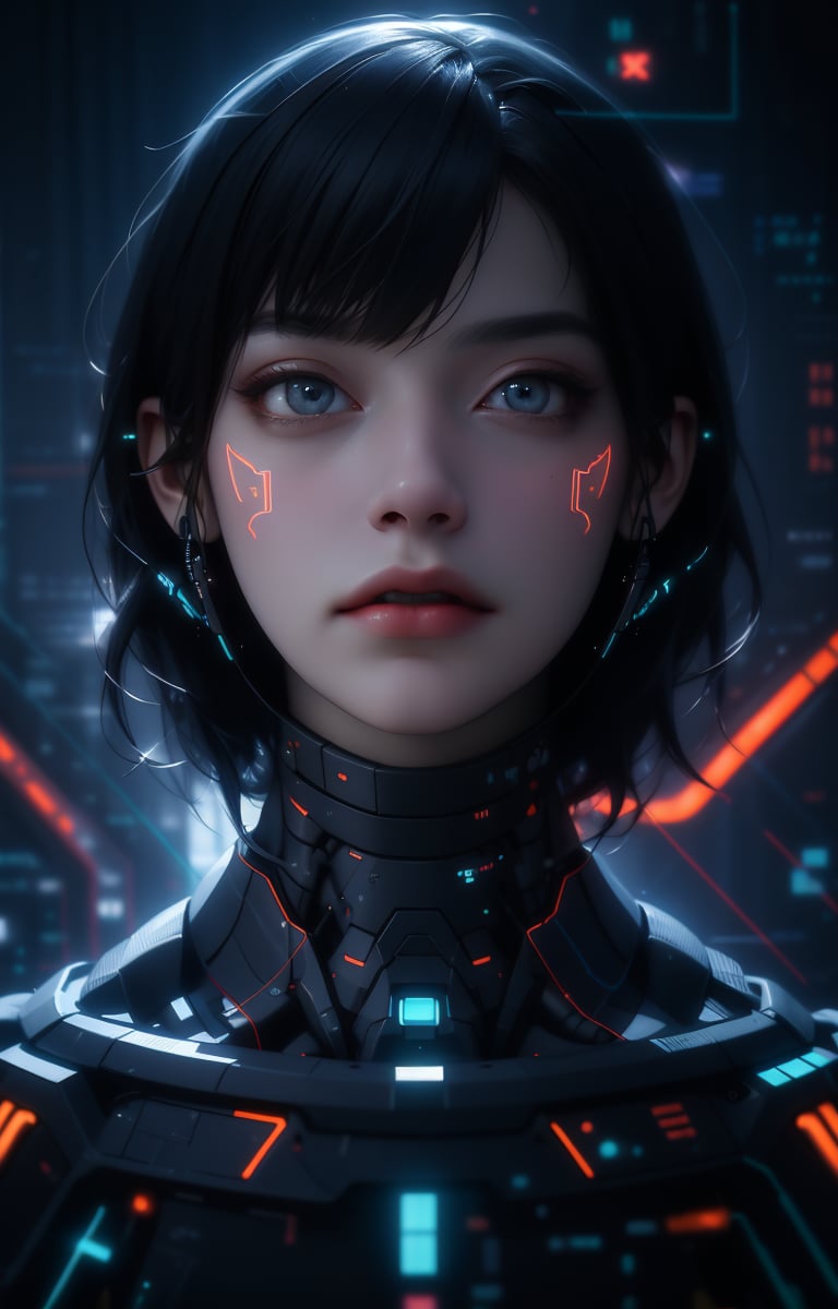 futuristic, mechanical, high tech, black and white grey, metallic, streamlined, complex structure, intricate details, geometric shapes, neon colors, electronic sounds, digital elements, abstract graphics, web, data interaction, virtual reality (skin glow), (highly detailed skin with visible pores), (luxurious decoration: 1.2), (colored eyes: 1.3), pretty. beautiful face. masterpiece, (((((best work of art))))), award winning work, award winning piece, intricate details, attention to detail, futuristic city, full body, futuristic cyber model, cinematic effects, cinematic feeling, surrealism, award winning portrait, realistic design for photo quality, (ultra high resolution, highest quality, reality), complex composition, jiyon,Jiyoung