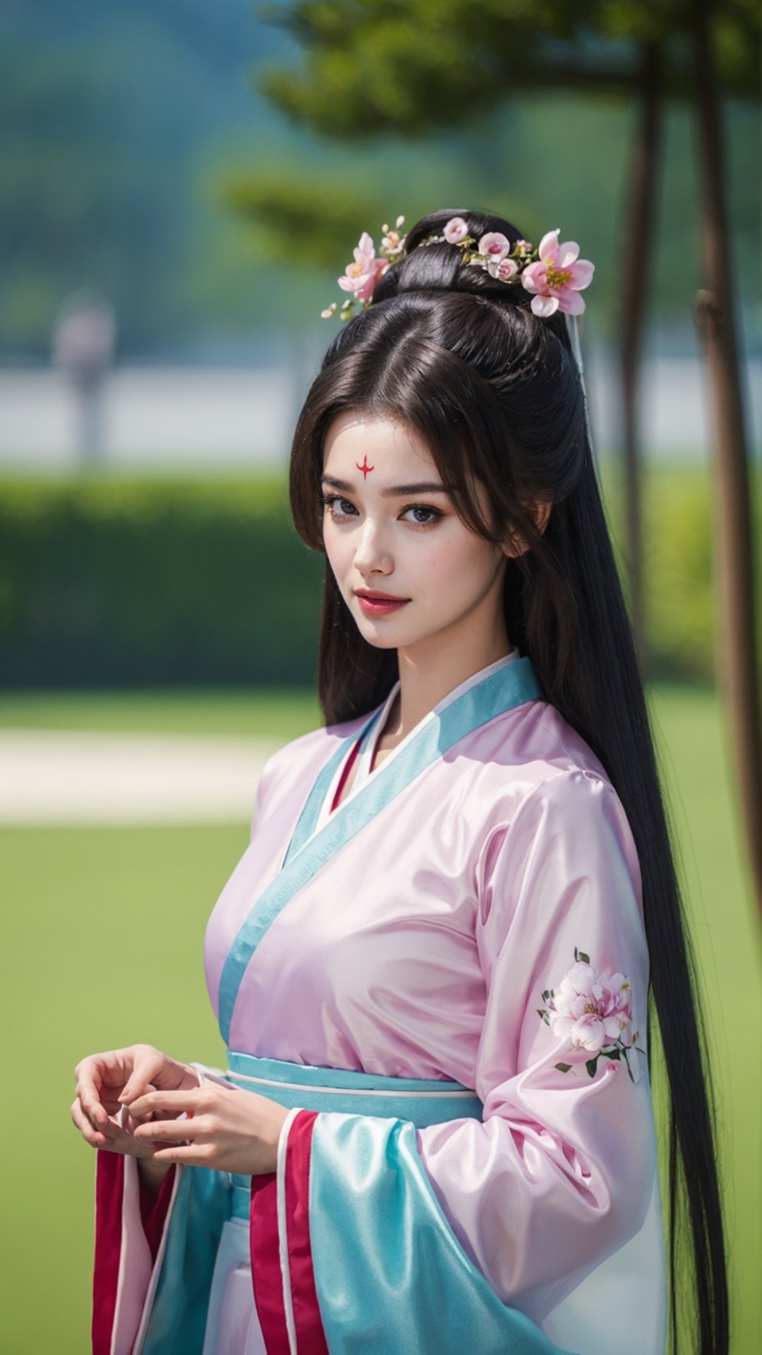 tienhiep, hanfu,
(Hands:1.1), better_hands, realhands
1girl, solo, long hair, black hair, hair ornament, long sleeves, upper body, flower, see-through, blurry background, facial mark, chinese clothes, forehead mark, realistic, hanfu, tienhiep