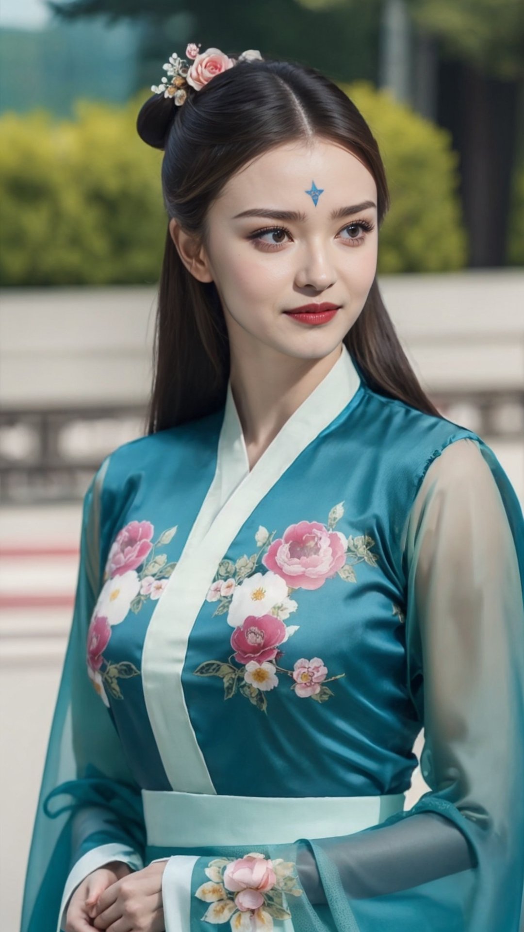 tienhiep, hanfu,
(Hands:1.1), better_hands, realhands
1girl, solo, long hair, black hair, hair ornament, long sleeves, upper body, flower, see-through, blurry background, facial mark, chinese clothes, forehead mark, realistic, hanfu, tienhiep