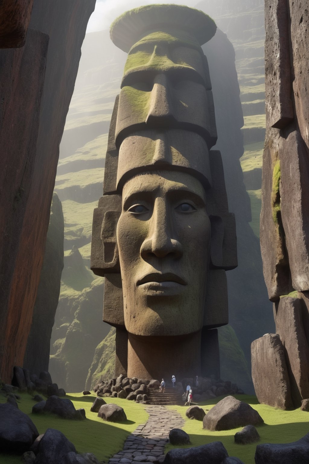 (Ancient megalithic civilization, Azka Lines, on Easter Island:1.5), (The colonial city of the future, in the mist-filled Grand Canyon, on an unknown Earth-like planet, 2 moon on sky, Spaceship flight connects colonies, waterfulls:1.3), (Machu Picchu, a mountain settlement, incredibly spectacular:1.2), (Mario Botta:1.3), (avant-garde, future, reality, science fiction, photorealistic), (modern architecture:1.2), White limestone with black granite, fountain, waterfall, landmark, square, path, narrow street,
(Large Files, Ultra Realistic, 8K, 16k, FHD, HD, VFX, Perfect, Photography, composition, Architecture Sales Photography, Architecture Competition, Ultra High Resolution, Cinematography, High Resolution Image:1.1), (dramatic lighting, direct sunlight, ray tracing, clear shadow:1.2),  (real landscape:1.1), (blurred background:1.0), (urban background, more_details) ,
mayamaze,extrusionbuilding,caveruinsPOV,caveruinsAerial