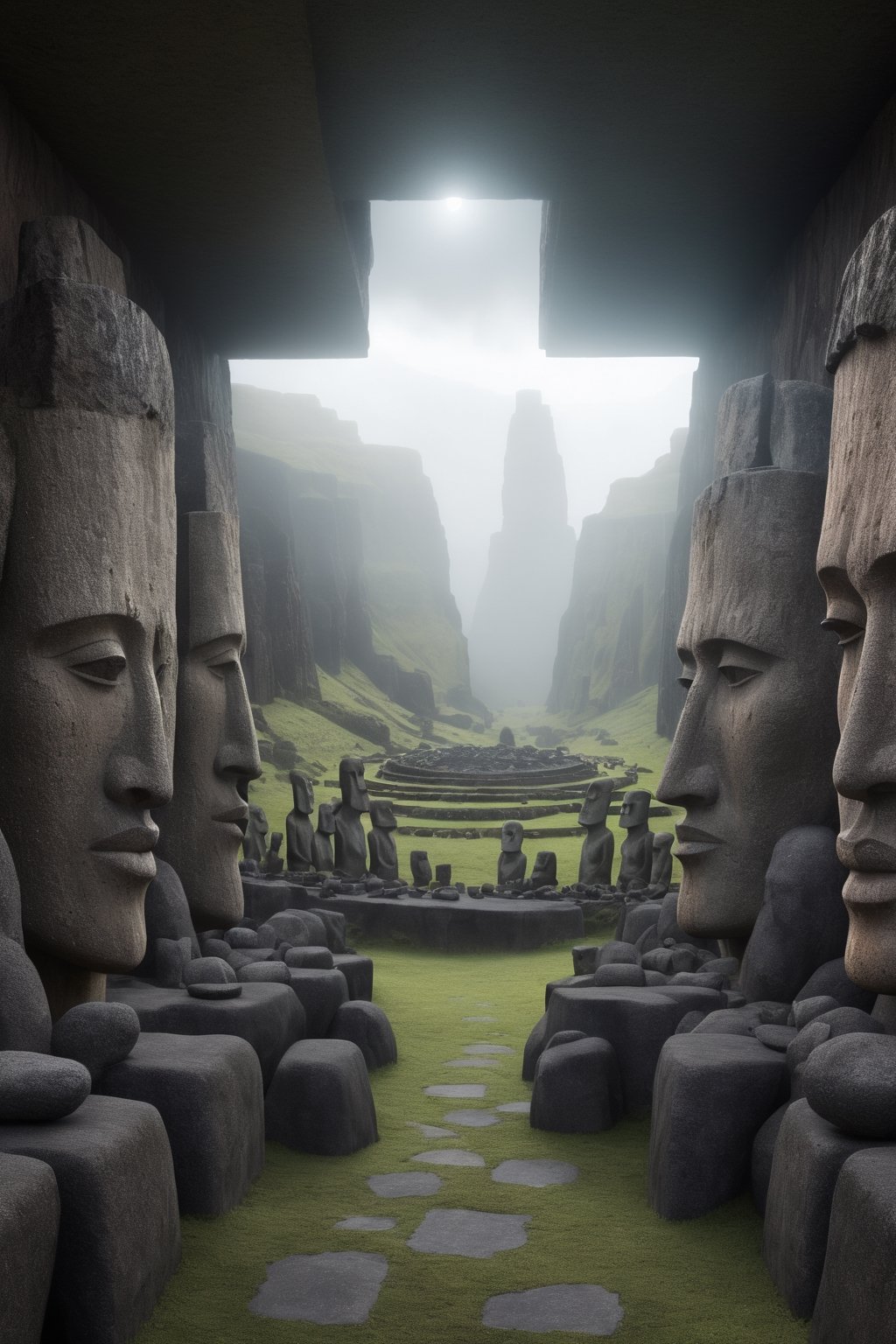 (Ancient megalithic civilization, Azka Lines, on Easter Island:1.5), (The colonial city of the future, in the mist-filled Grand Canyon, on an unknown Earth-like planet, 2 moon on sky, Spaceship flight connects colonies, waterfulls:1.3), (Machu Picchu, a mountain settlement, incredibly spectacular:1.2), (Mario Botta:1.3), (avant-garde, future, reality, science fiction, photorealistic), (modern architecture:1.2), White limestone with black granite, fountain, waterfall, landmark, square, path, narrow street,
(Large Files, Ultra Realistic, 8K, 16k, FHD, HD, VFX, Perfect, Photography, composition, Architecture Sales Photography, Architecture Competition, Ultra High Resolution, Cinematography, High Resolution Image:1.1), (dramatic lighting, direct sunlight, ray tracing, clear shadow:1.2),  (real landscape:1.1), (blurred background:1.0), (urban background, more_details) ,
mayamaze,extrusionbuilding,caveruinsPOV,caveruinsAerial
