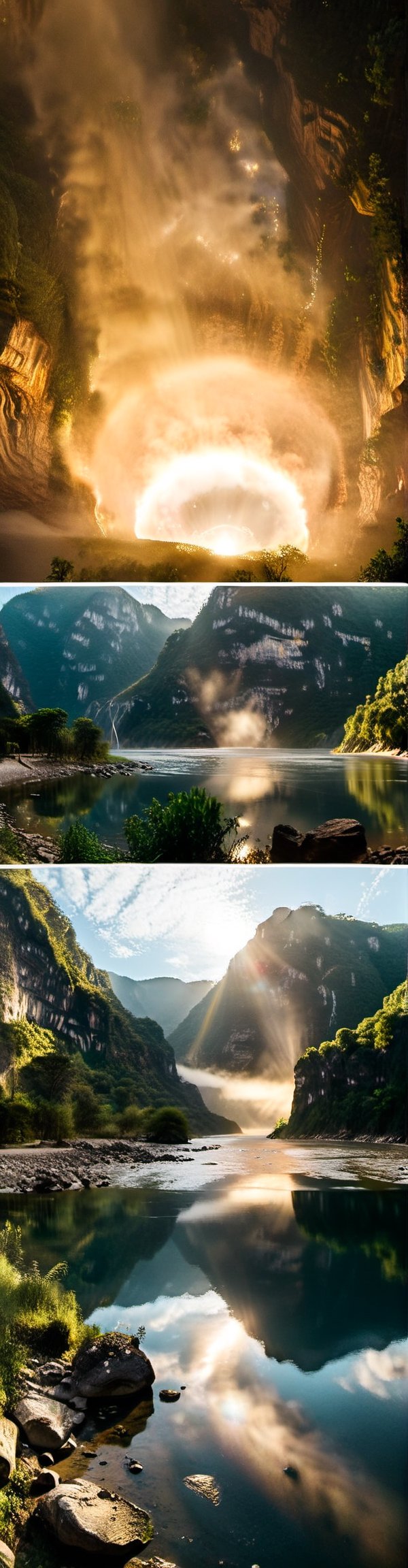 creates an amazing image of how aliens invade the  canyon of the sumidero in chiapas , parachicos look scared and astonished as the alien ships come. the image takes place in the grijalva river of the canyon. there are signs broken by alien beams. there is smoke coming out of the buildings, there are aliens everywhere, a part of them is dedicated to gather and collect human beings for their scalvitude and medical and genetic study, the image is taken with a hasselblad 907x camera and a 40 mm wide angle lens. the composition of the image should be based on the golden circle and perspectives created by diagonal lines. high definition image, use surrealist art to generate the image, use cinematographic lighting.
,Realistic,alienzkin