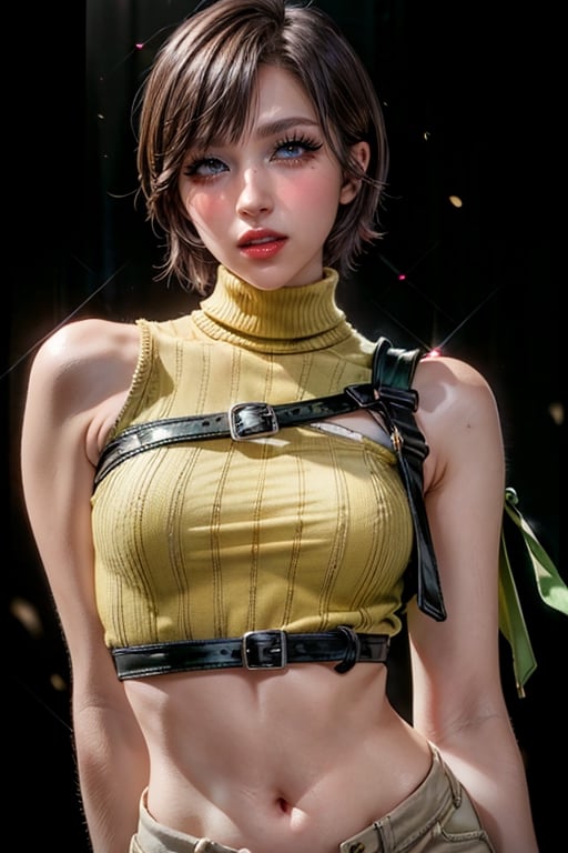 (((masterpiece))),(((long eyelashes and eyeliner))),(((beautiful))),(((ultra realistic)))





1girl,short hair,headband,navel,sleeveless,turtleneck,brown eyes,sleeveless turtleneck,solo,breasts,looking at viewer,smile,gloves,crop top,brown hair,shorts,midriff,armor,sweater,open fly,fingerless gloves,ribbed sweater,medium breasts,yufi_kisaragi_01 girl,lora:yufi_kisaragi:1