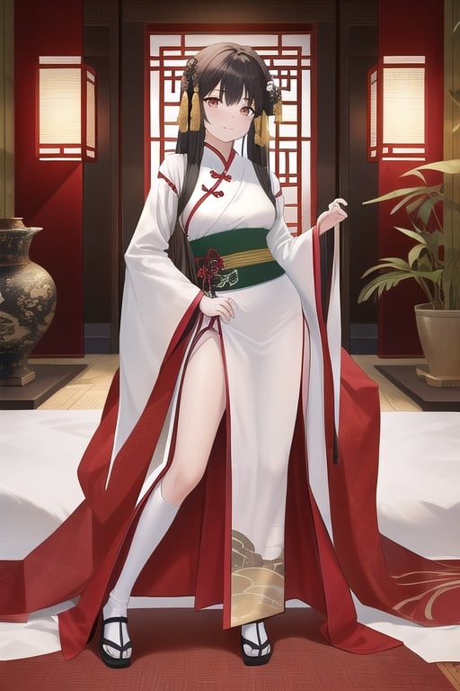 1girl, solo, hanfu, chinese clothes,  looking at viewer, wide sleeves, long sleeves, sheath, 