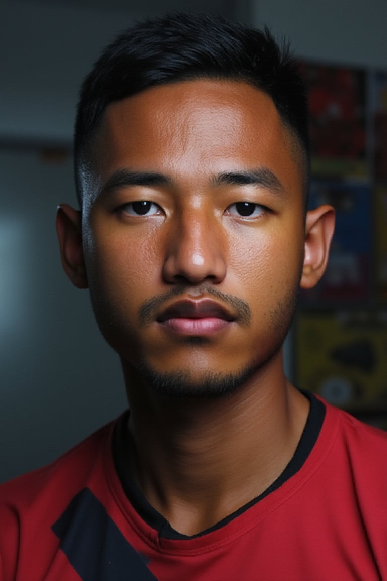 Syahnk, (realistic, masterpiece, high quality, best quality), 1man, Austronesian, rugby player,  looking to the centre of camera while focused, ((dynamic )), at the party, ((realistic, photo, fix realistic intricate real male head hair skin nose eyes mouth facialhair)), brown eyes, real black hair , ((highres, uhd(, colorful, depth of field, new, newest),Daniel,  