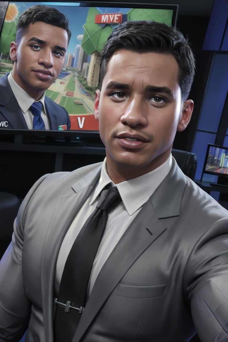  Formal male news anchors, weatherman, news broadcast, large muscle, multiple men, tv studio, detailed faces,Davids,Miles_morales 