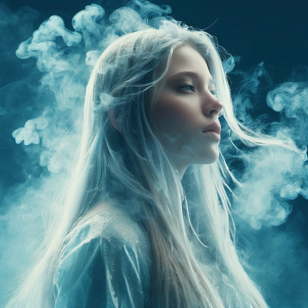 ice, smoke effect,1girl,
Close-up of face, 20 years old, long hair, flowing hair, straight hair, looking into the distance, 45-degree angle profile,