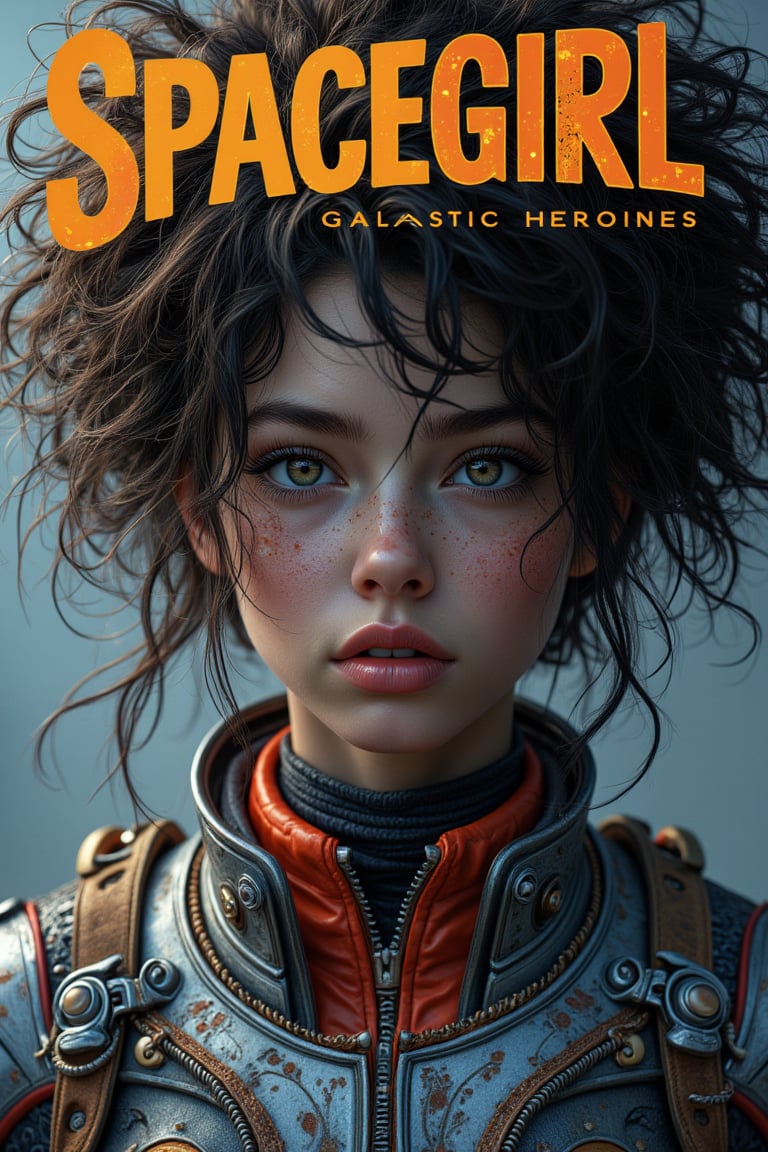 A magazine cover with the text “Spacegirl: Galactic Heroines”. The text has a very dynamic font.