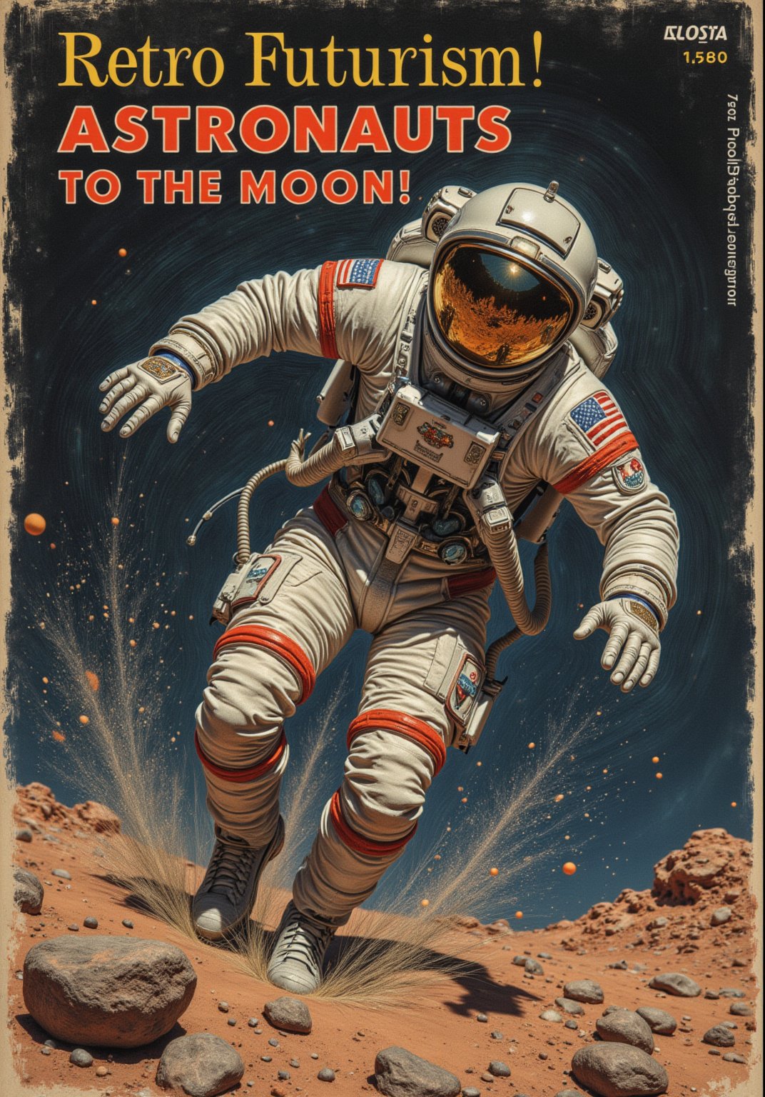 A 60s magazine cover with the text “Retro Futurism: Astronauts to the Moon!".