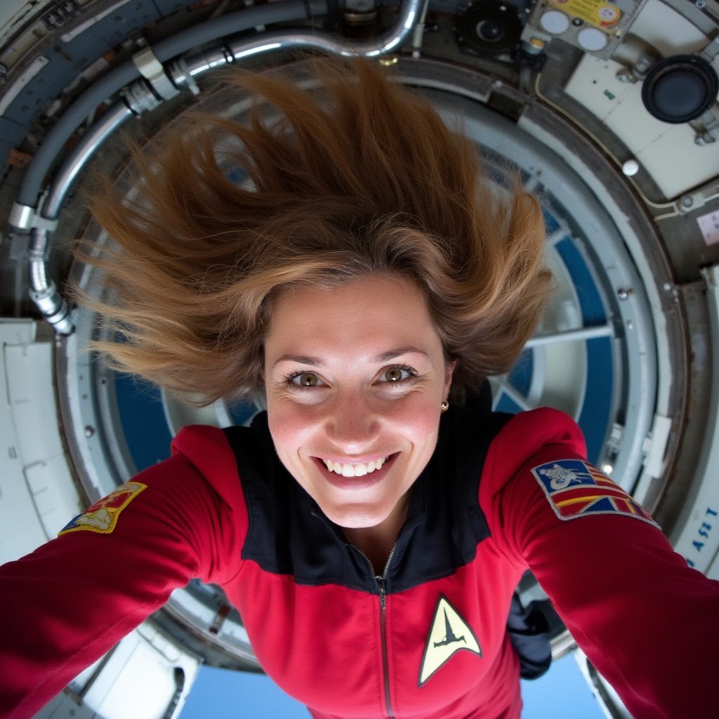 Space Station astronaut Samantha Cristofore out-nerded all astronauts before her with the most epic sci-fi selfie ever. The Italian European Space Agency astronaut shared a selfie from the ISS on Friday, while she floated upside down in zero gravity, dressed in a red Star Trek: Voyager uniform. Her hair is floating wild in the zero gravity