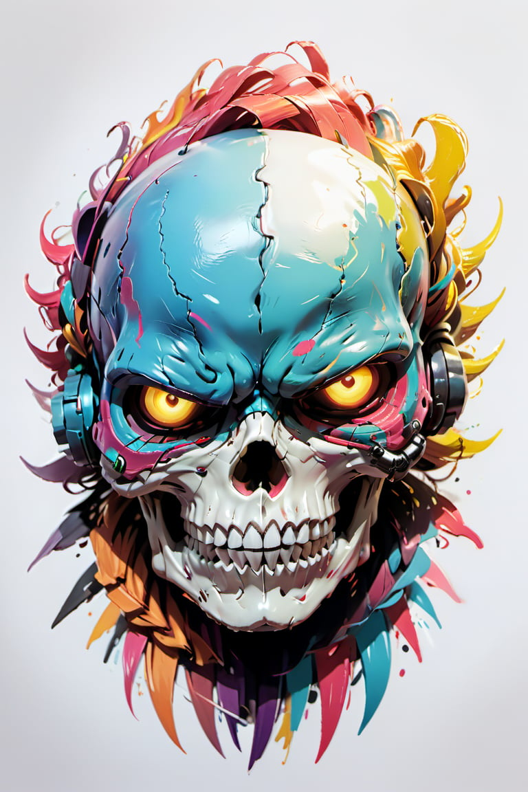 digital drawing of cyberpunk skull with armor, maximalist detailing, colorful, vibrant