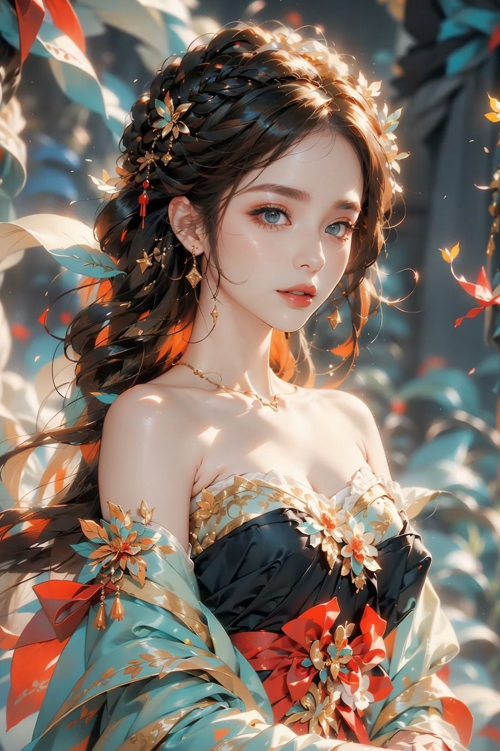 woman, flower dress, colorful, exposure blend, medium shot, bokeh, (hdr:1.4), high contrast, (cinematic, teal and orange:0.85), (muted colors, dim colors, soothing tones:1.3), low saturation,long hair, {{ crown braid }}, gold hair, big breast,
{{ chinese dress }}, { cheongsam }, {{ red clothes }}, Chinese style,{{ gold hair }},looking at viewer, film grain,  natural pose,  golden sunlight,  shallow depth of field,  bokeh,  realistic, {{{ headshot }}},1 girl, {{{ portrait }}}