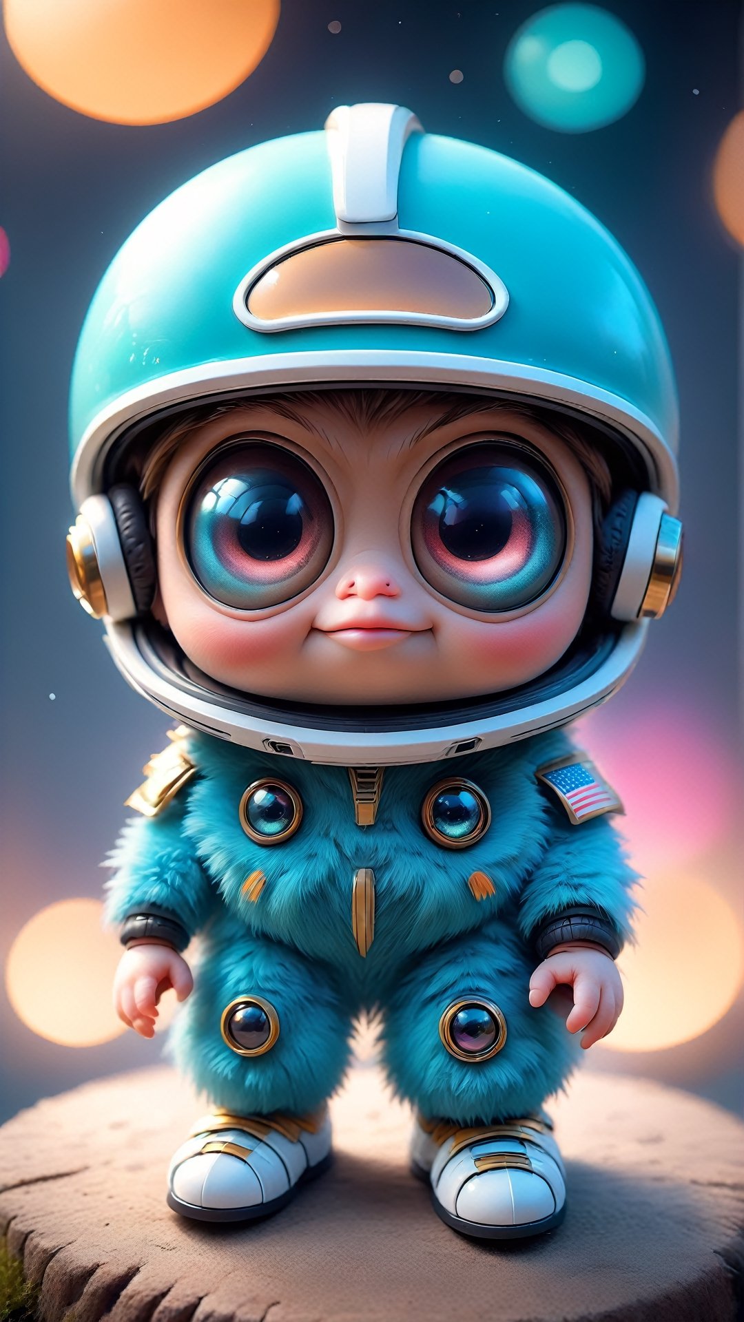 Toy with a little doll with a helmet, cute 3d render, cute detailed digital art, female explorer mini cute girl, cute digital painting, stylized 3d render, cute digital art, cute render 3d anime girl , the little astronaut looks up, cute! c4d, portrait anime space cadet girl, sitting on a white pedestal,ral-chrcrts,moonster,zhibi,kafka,3D Render Style,360 View,ral-lava