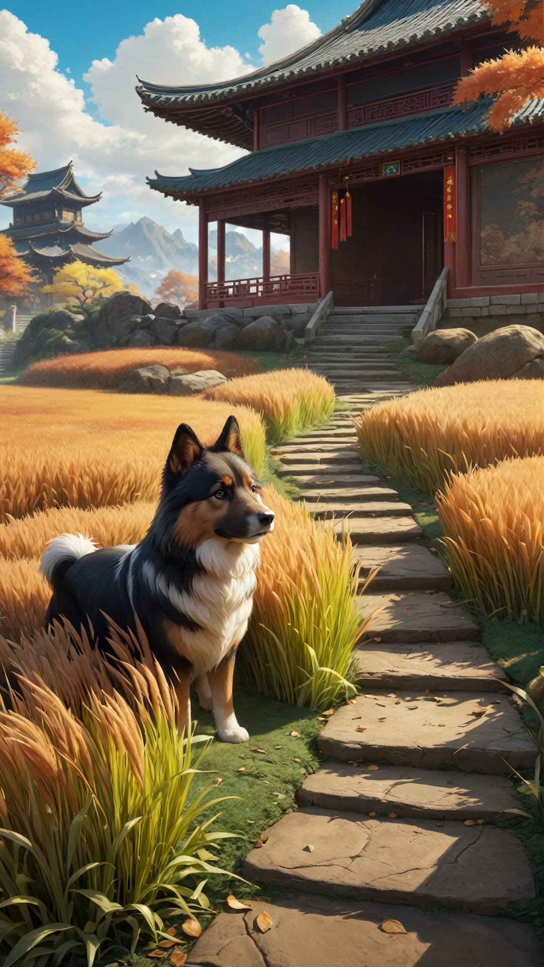 Beautiful ((isekai fantasy)) landscape of field, autumn, dog's tail grass in the ground, one chinese house in the corner, Narashige Koide, Anthropological science fiction, matte painting, cloisonnism, Instagram, asashina, Manga, leaf is falling,zhibi,w00len,ral-chrcrts,DonMPl4sm4T3chXL ,greg rutkowski,woodcute,Chinese_armor,chinese_painting,Digital painting 